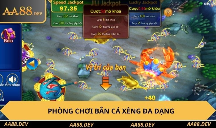 Phòng chơi săn sinh vật nhận xèng đa dạng