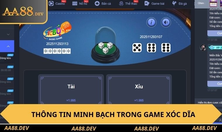 Thông tin minh bạch trong game xóc dĩa