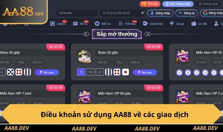 Điều khoản sử dụng AA88 về các giao dịch