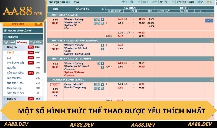 Một số hình thức thể thao được yêu thích nhất tại AA88